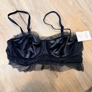 Auden Black Valvet & MeshPleated Bra XS New